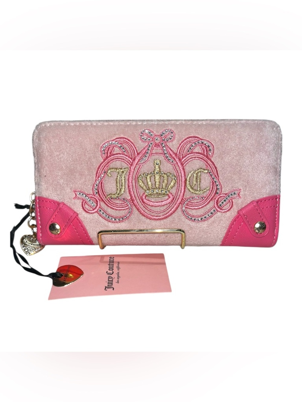 Juicy Couture Pink Embroidered Crown Zip Wallet